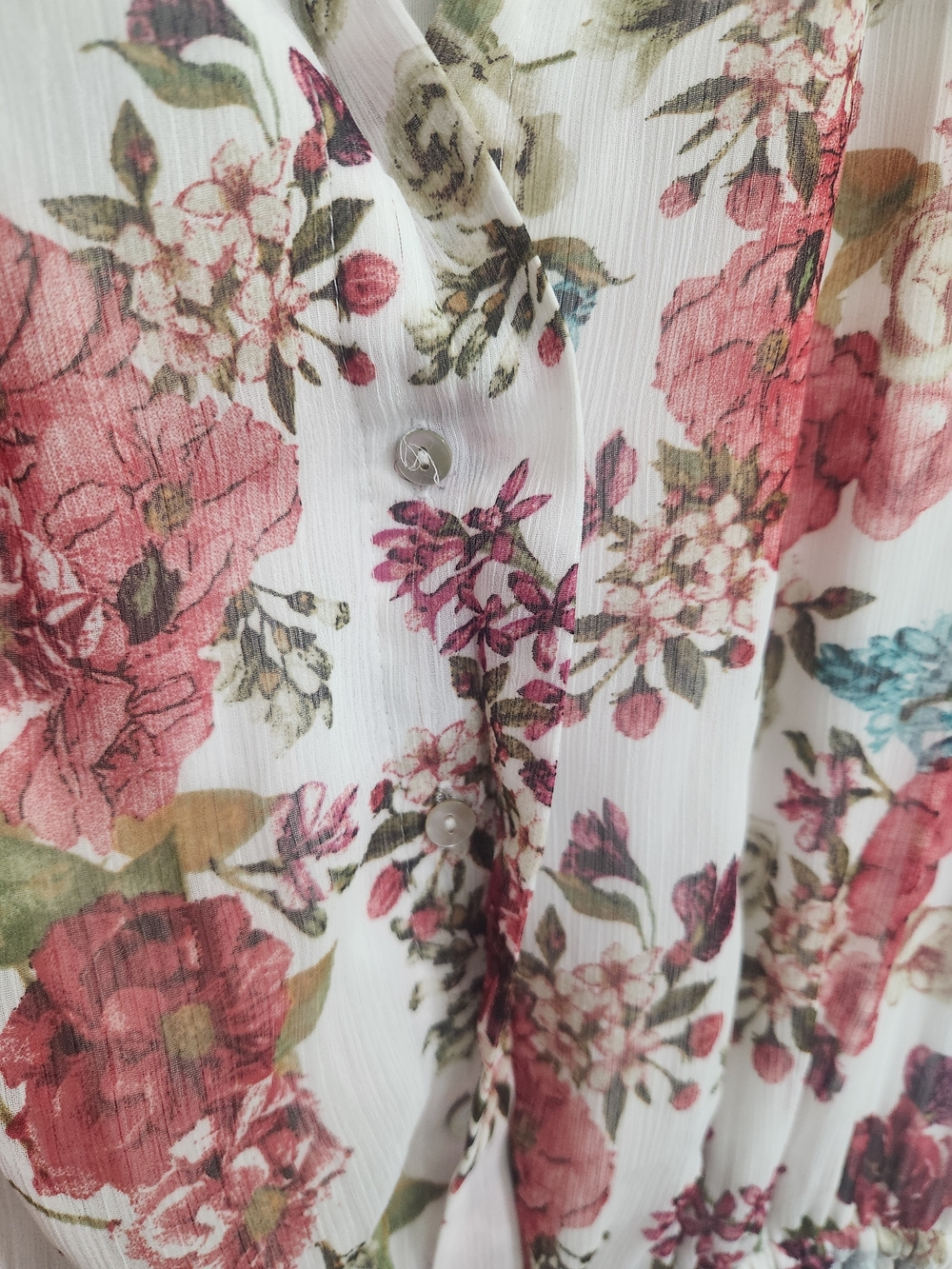 Floral Maxi Dress in White with Pink & Green Blooms - Picture 5 of 6